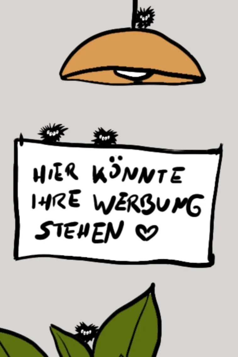 Kleine schwarze Minimonster lugen hinter einem Werbeplakat, einer Lampe und Pflanzen hervor und verwandeln die Büroumgebung in eine interaktive Illustration.